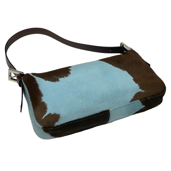 Fendi Mamma Baguette handbag Zucca Shoulder Bag pony blue brown - Picture 2 of 10